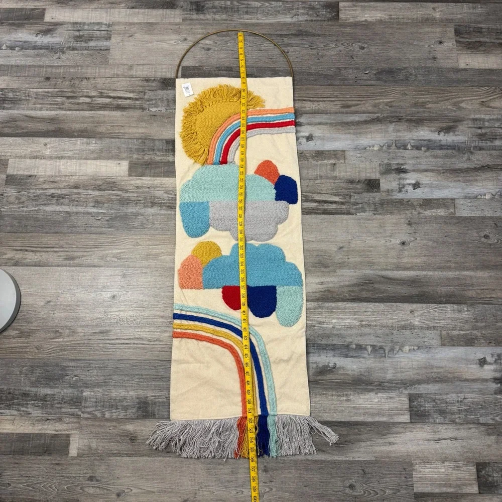 NWT Pottery Barn West Elm Ivory Rainbow Sun Cloud Tufted Tassel Wall Hanging